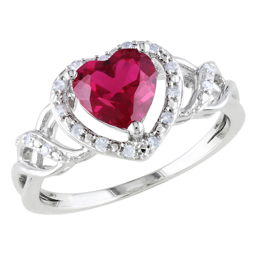 1.70 Carat (ctw) Lab-Created Ruby Heart Ring with Diamonds in Sterling Silver Image 1
