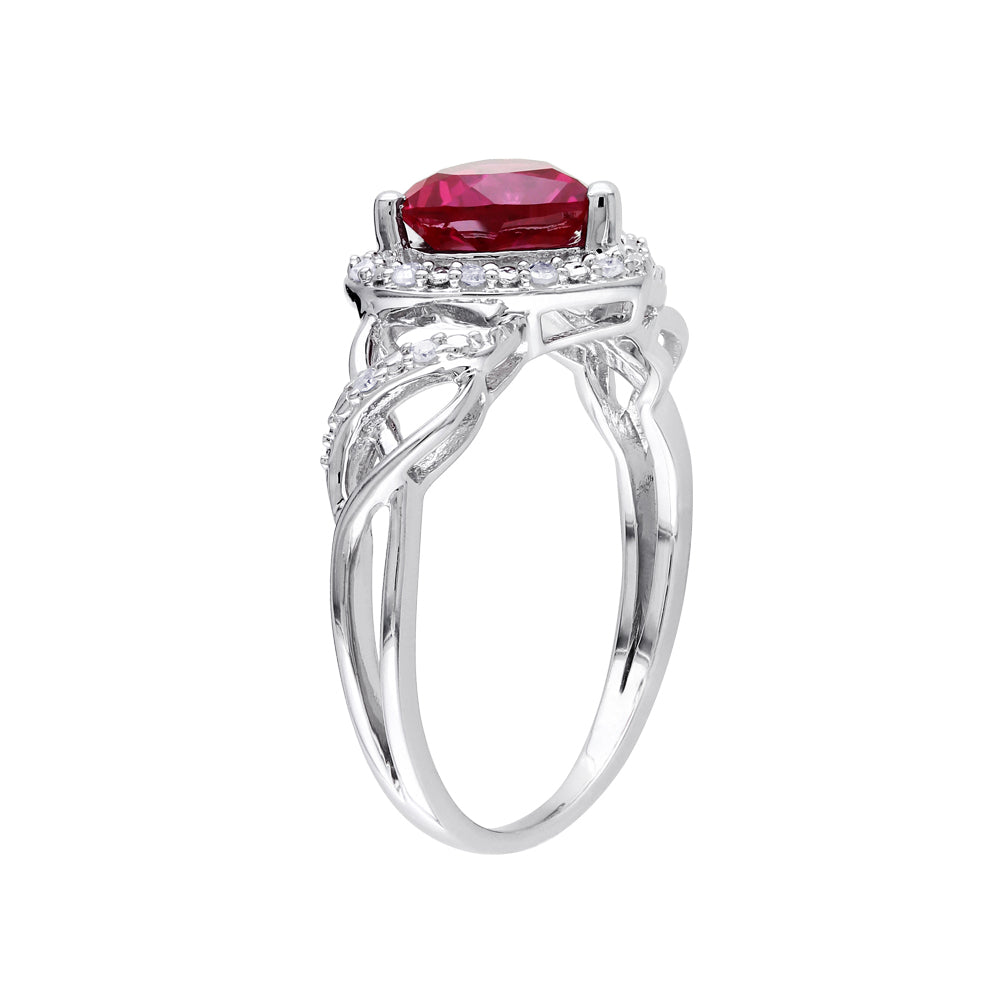 1.70 Carat (ctw) Lab-Created Ruby Heart Ring with Diamonds in Sterling Silver Image 2