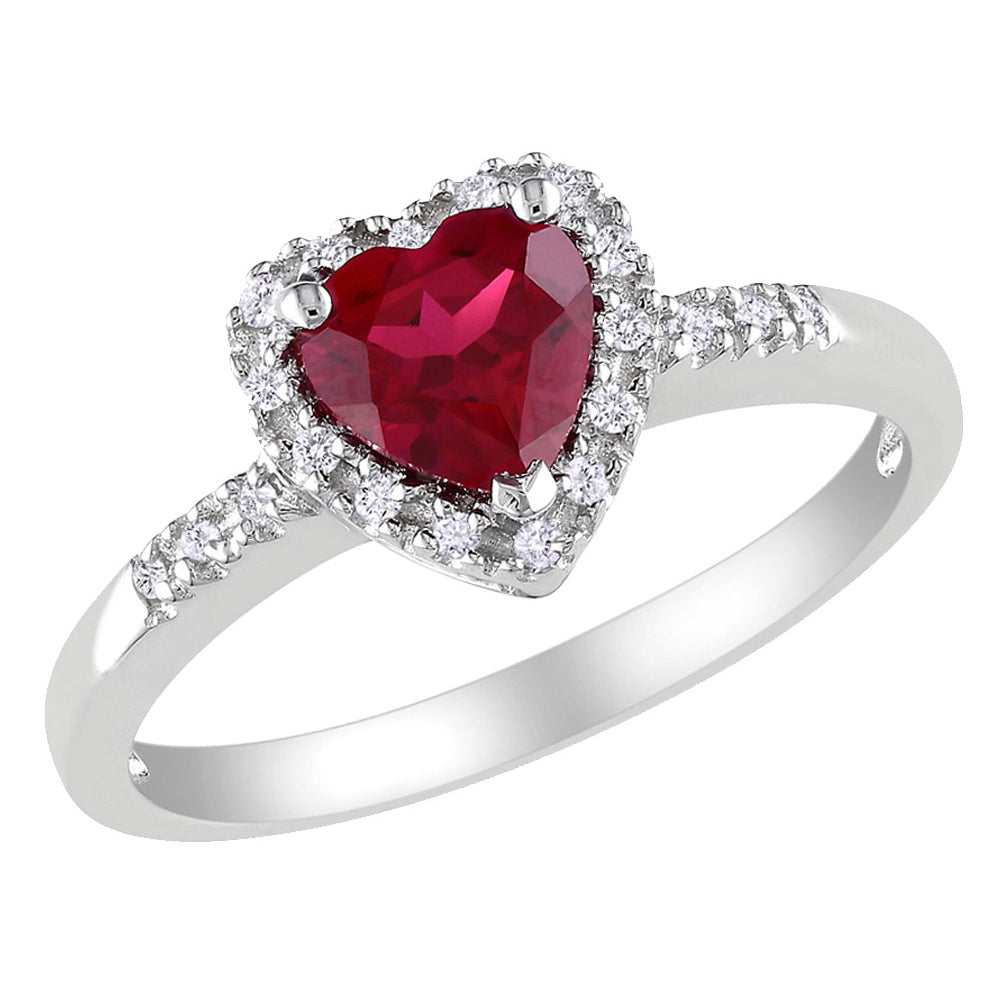 1.10 Carat (ctw) Lab-Created Ruby Heart Ring with Diamonds in Sterling Silver Image 1