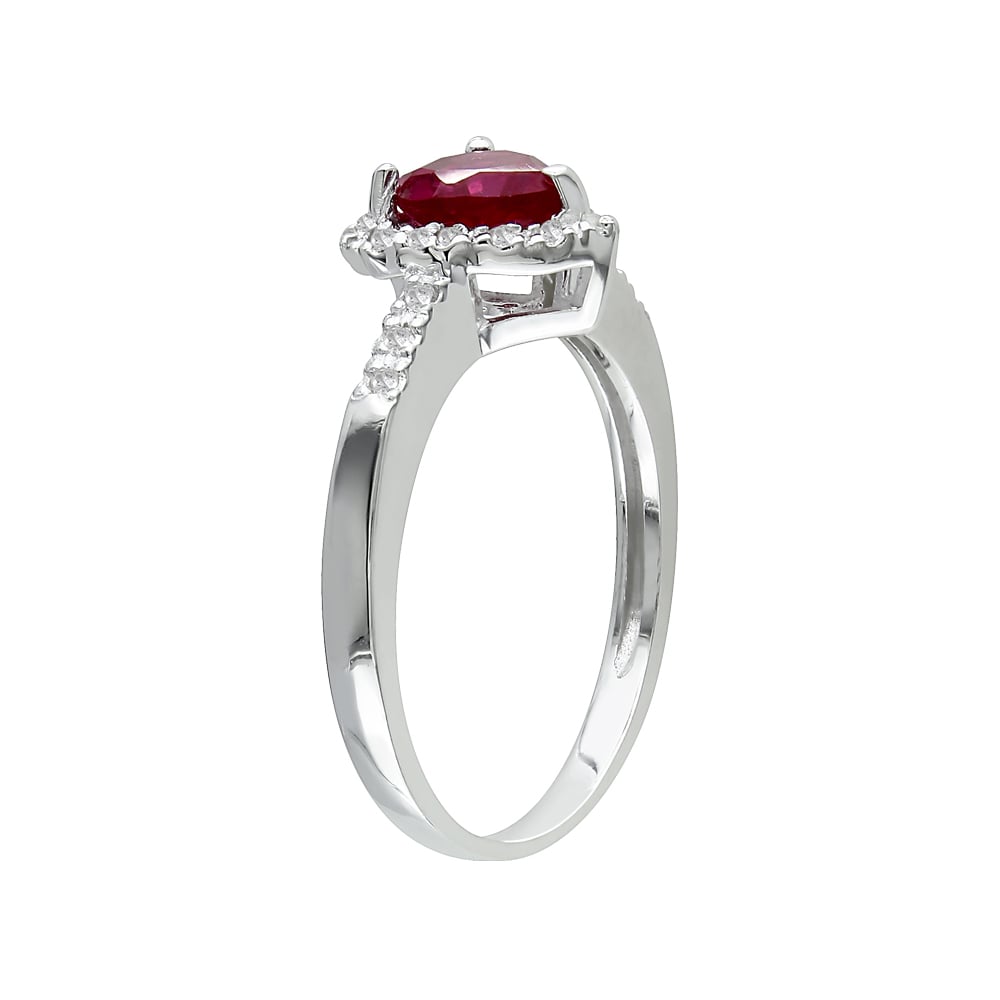 1.10 Carat (ctw) Lab-Created Ruby Heart Ring with Diamonds in Sterling Silver Image 3