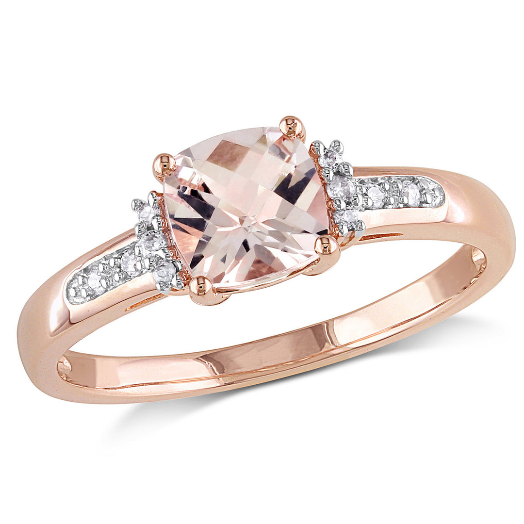 1.00 Carat (ctw) Morganite and Diamond Ring in 10K Rose Pink Gold Image 1