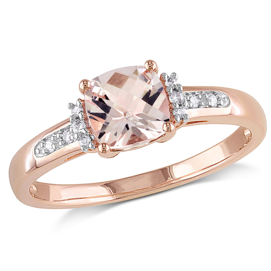 1.00 Carat (ctw) Morganite and Diamond Ring in 10K Rose Pink Gold Image 1