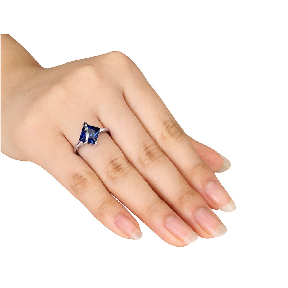 1.80 Carat (ctw) Lab-Created Blue Sapphire Ring in Sterling Silver Image 2