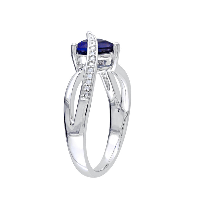 Created Blue Sapphire and Diamond Heart Ring 1.90 Carat (ctw) in Sterling Silver Image 2