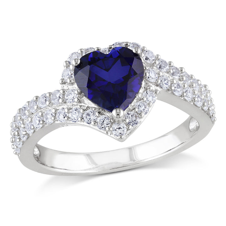 2.75 Carat (ctw) Lab-Created Blue and White Sapphire Heart Ring in Sterling Silver Image 1