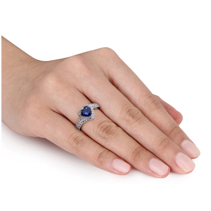 2.75 Carat (ctw) Lab-Created Blue and White Sapphire Heart Ring in Sterling Silver Image 3