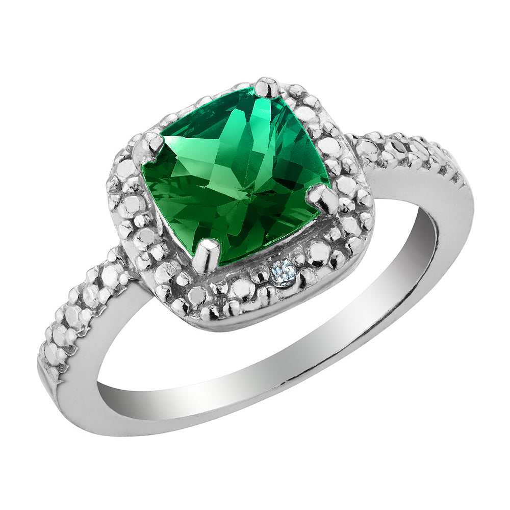 2.0 Carat (ctw) Lab-Created Emerald and Diamond Ring in Sterling Silver Image 1