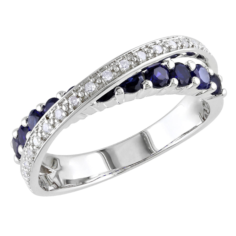1.10 Carat (ctw) Lab-Created Blue Sapphire Ring in Sterling Silver with Diamonds Image 1