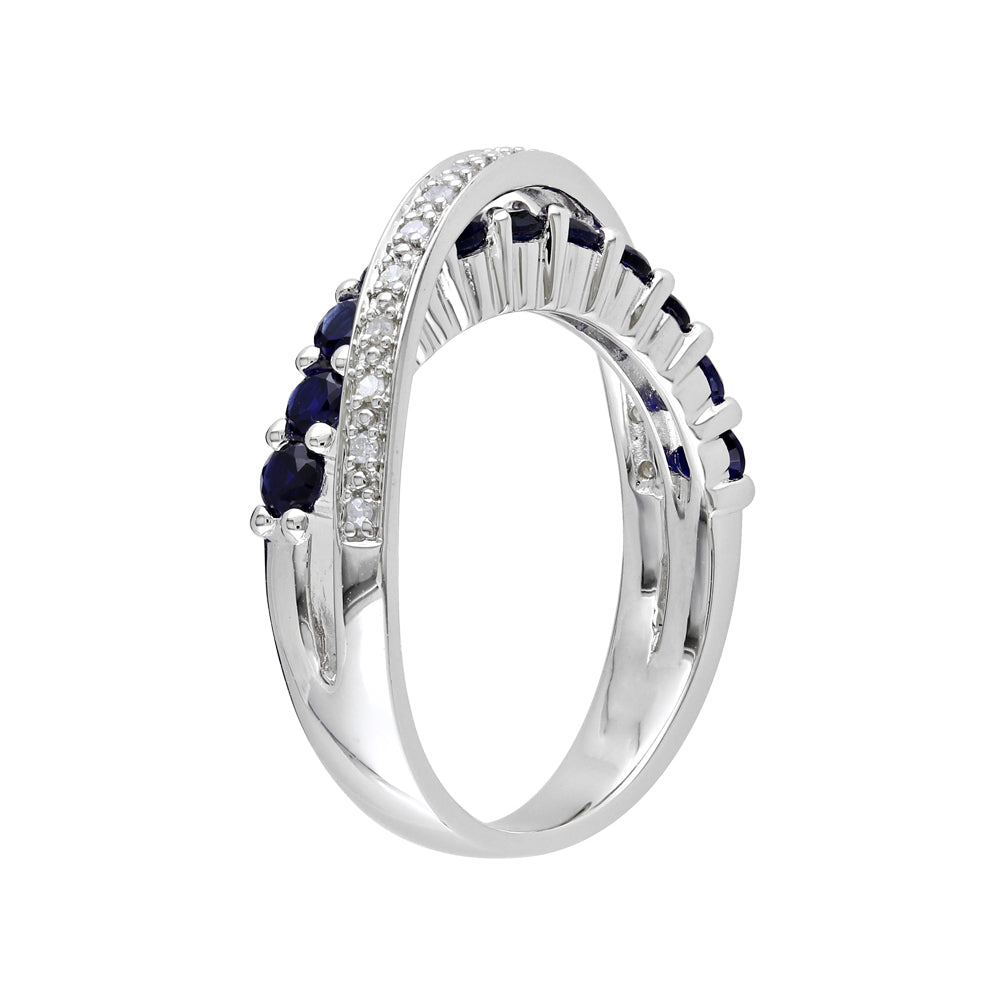 1.10 Carat (ctw) Lab-Created Blue Sapphire Ring in Sterling Silver with Diamonds Image 2