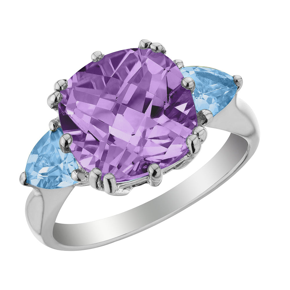 3.90 Carats (ctw) Amethyst and Blue Topaz Ring in Sterling Silver Image 1