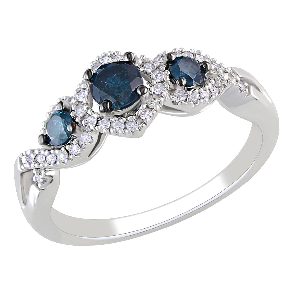 1/2 Carat (ctw) Blue and White Diamond Three-Stone Infinity Ring 14k White Gold Image 4