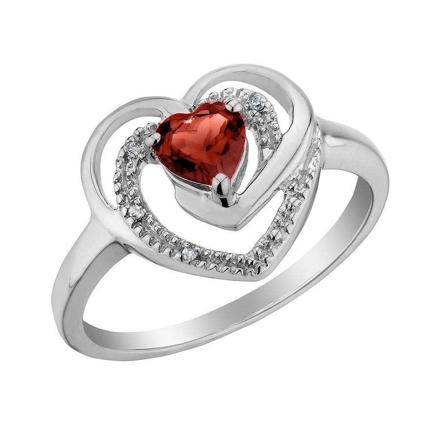 1/3 Carat (ctw) Garnet Heart Ring in Sterling Silver Image 1