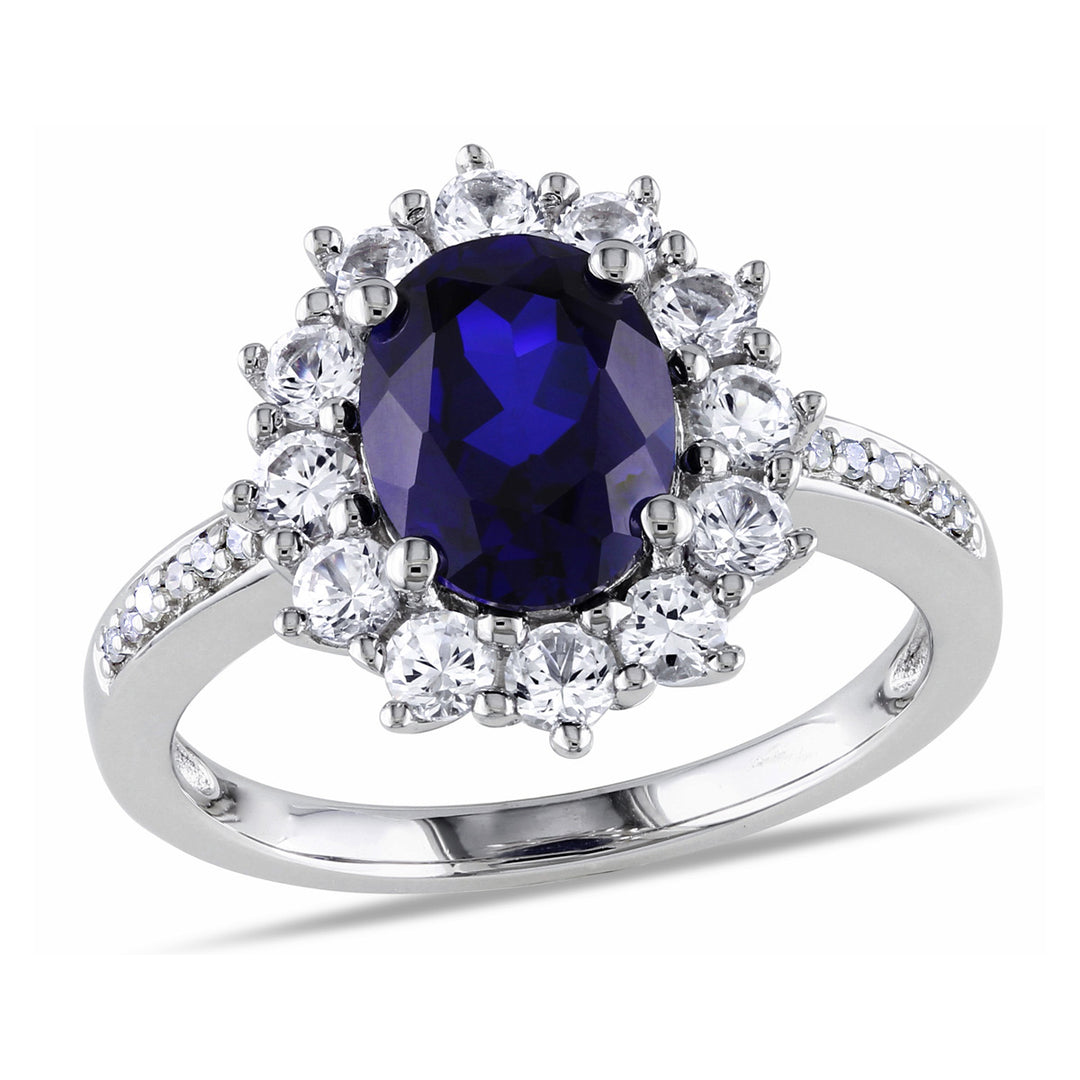 3.90 Carat (ctw) Lab-Created Blue and White Sapphire Ring in Sterling Silver Image 1