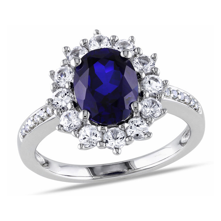 3.90 Carat (ctw) Lab-Created Blue and White Sapphire Ring in Sterling Silver Image 1