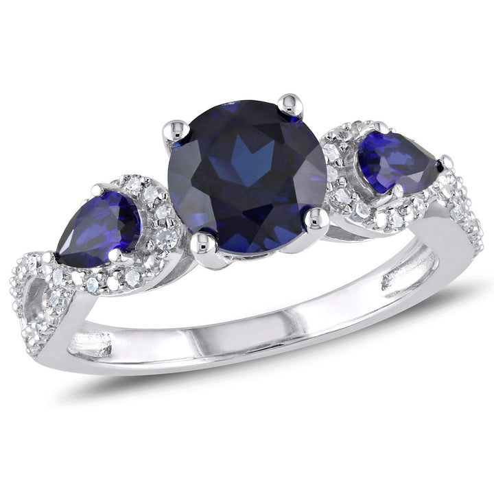 2.50 Carat (ctw) Lab Created Blue Sapphire Ring in Sterling Silver with Accent Diamonds Image 1