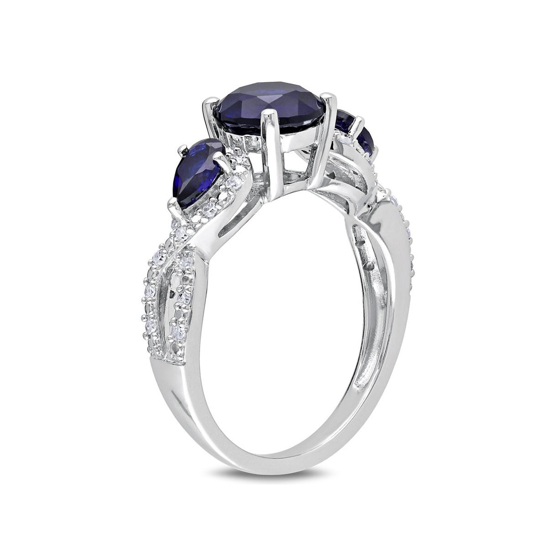 2.50 Carat (ctw) Lab Created Blue Sapphire Ring in Sterling Silver with Accent Diamonds Image 2