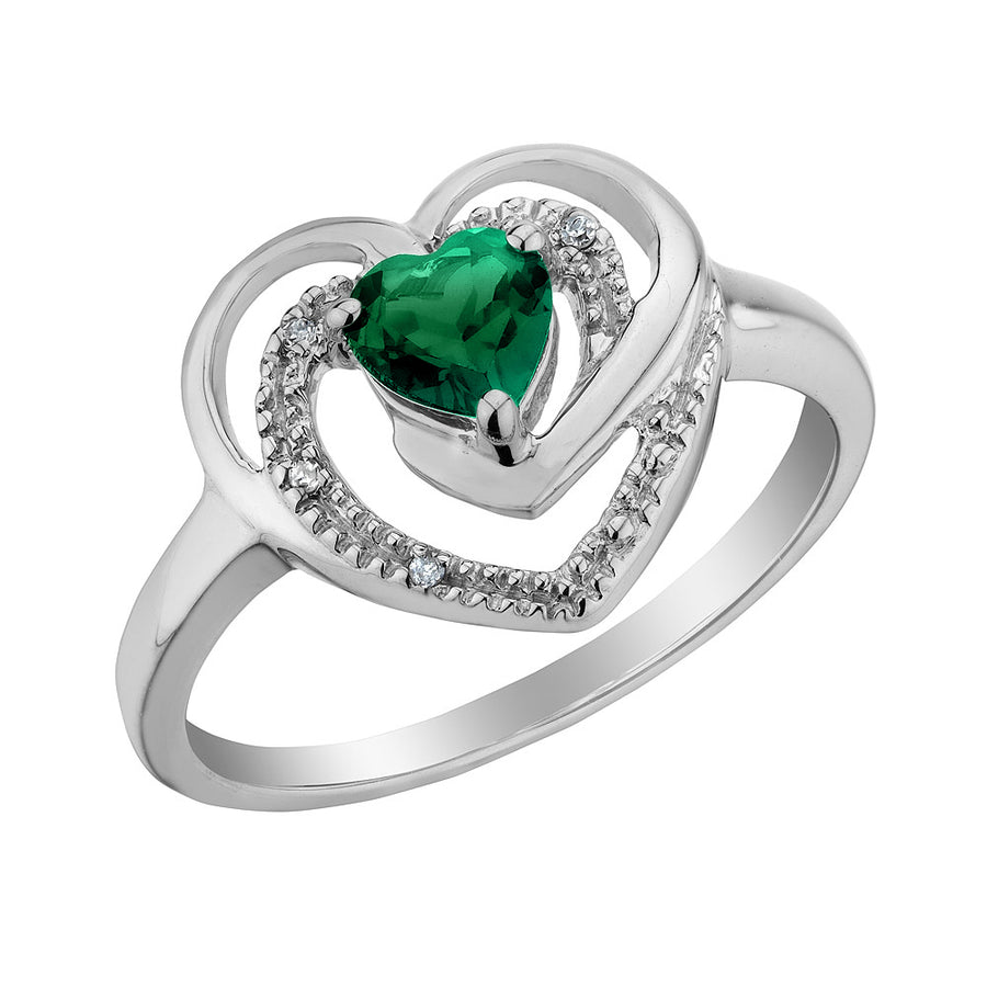 1/3 Carat (ctw) Lab-Created Emerald Heart Ring in Sterling Silver Image 1