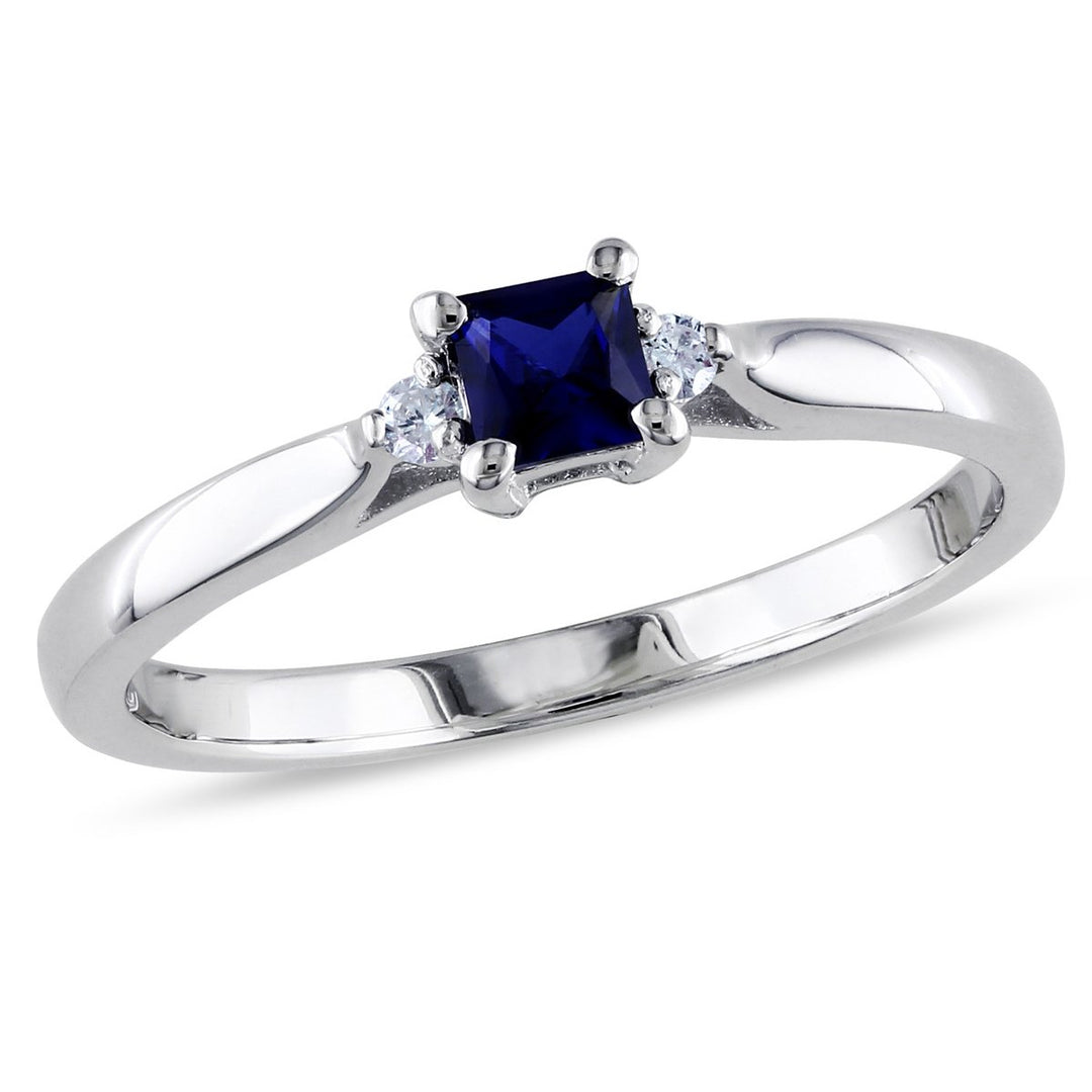 2/5 Carat (ctw) Lab-Created Blue Sapphire and Diamond Ring in Sterling Silver Image 1