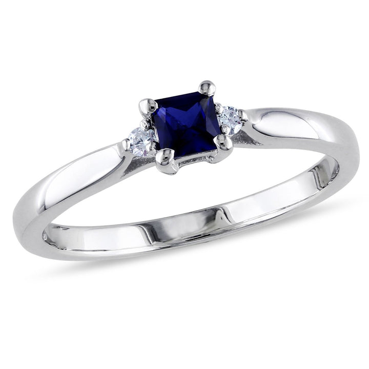 2/5 Carat (ctw) Lab-Created Blue Sapphire and Diamond Ring in Sterling Silver Image 1