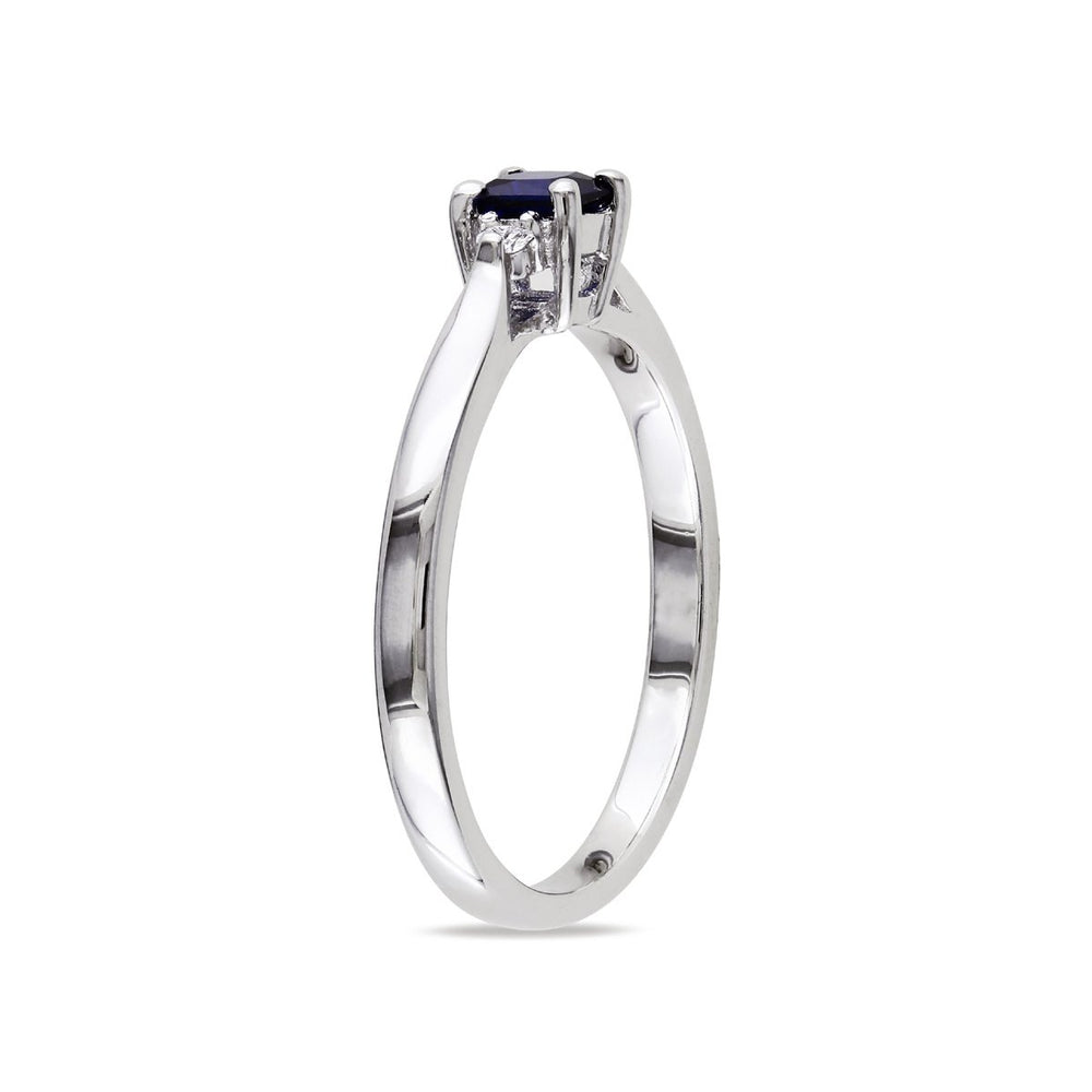 2/5 Carat (ctw) Lab-Created Blue Sapphire and Diamond Ring in Sterling Silver Image 2