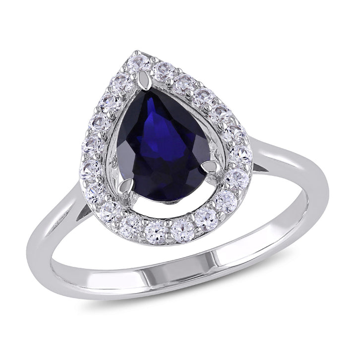 2.20 Carat (ctw) Lab-Created Blue and White Sapphire Ring in Sterling Silver Image 1