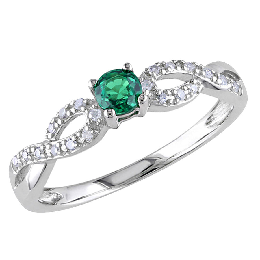 Lab-Created Emerald Infinity Ring with Diamonds 1/5 Carat (ctw) in Sterling Silver Image 1