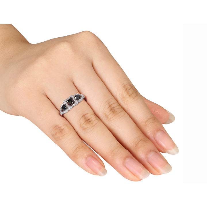 1.00 Carat (ctw) Black and White Three-Stone Diamond Ring in 10k White Gold Image 2