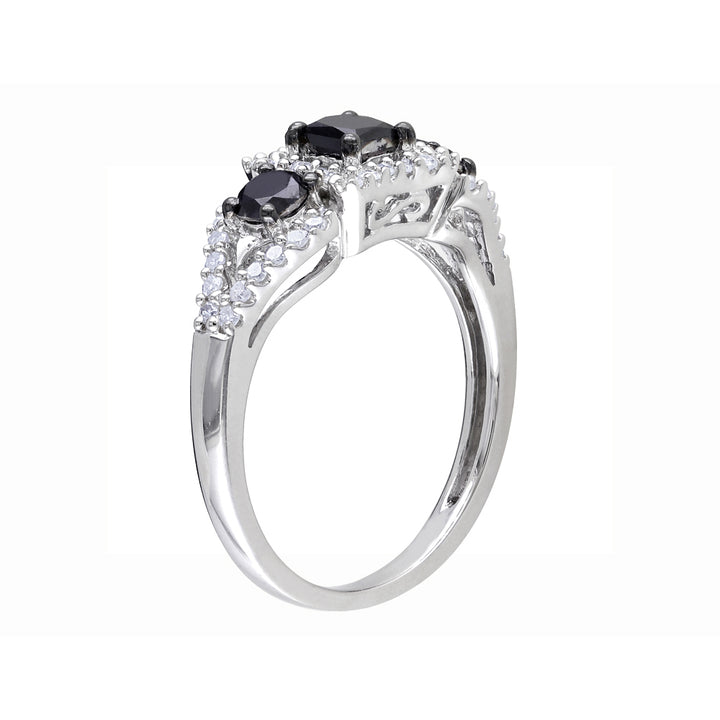 1.00 Carat (ctw) Black and White Three-Stone Diamond Ring in 10k White Gold Image 3