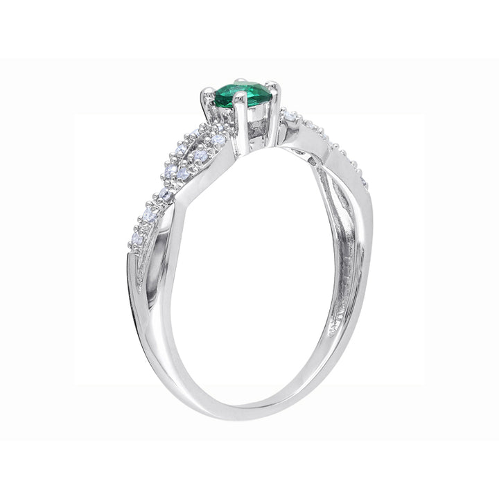 Lab-Created Emerald Infinity Ring with Diamonds 1/5 Carat (ctw) in Sterling Silver Image 2