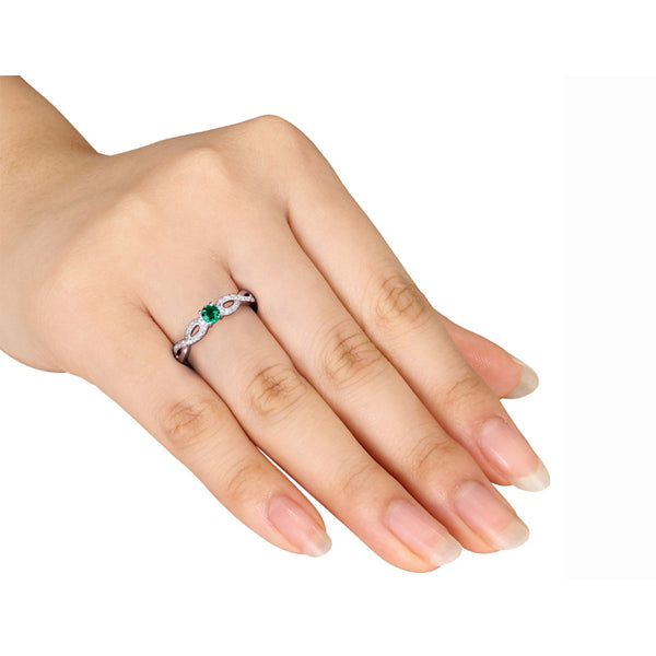 Lab-Created Emerald Infinity Ring with Diamonds 1/5 Carat (ctw) in Sterling Silver Image 3