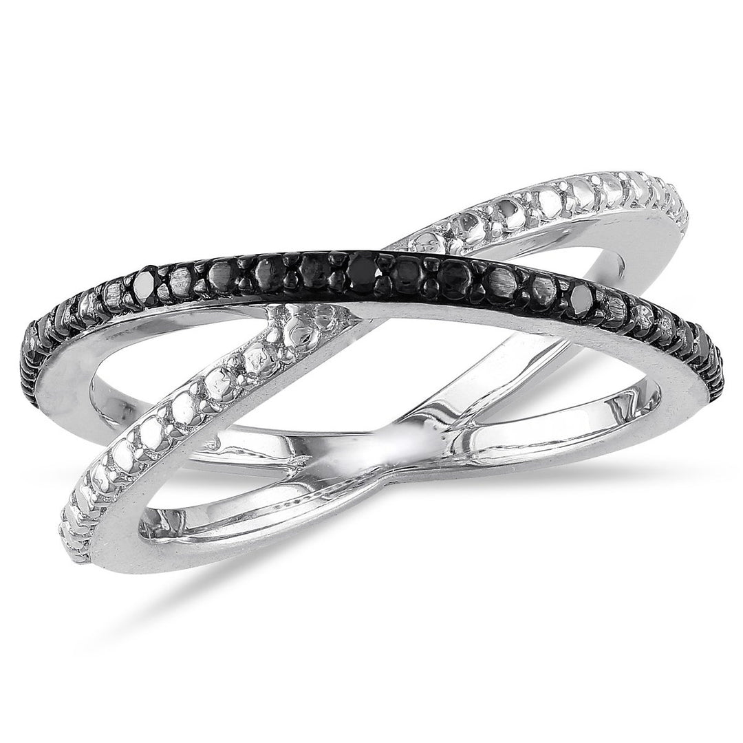 Black Diamond Criss-Cross Ring in Sterling Silver Image 1