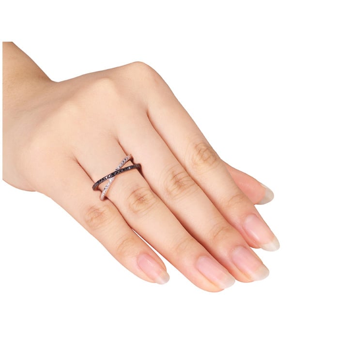 Black Diamond Criss-Cross Ring in Sterling Silver Image 3