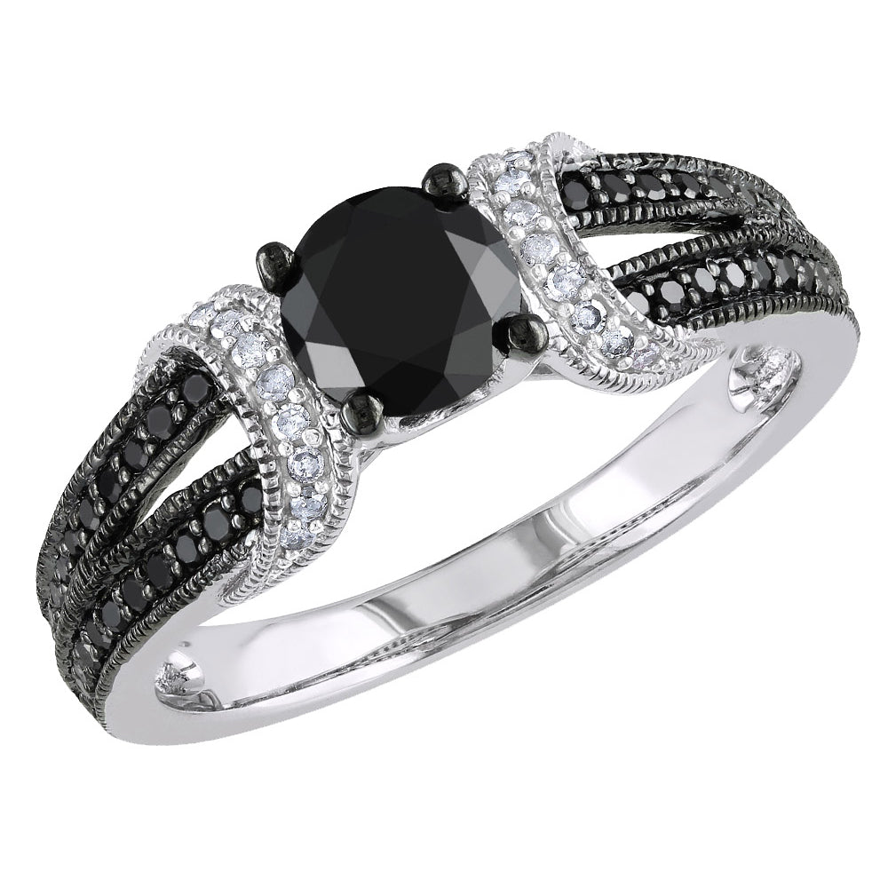 Black and White Diamond Ring 1.00 Carat (ctw) in 10K White Gold Image 1