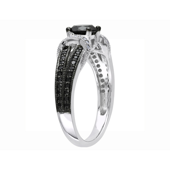 Black and White Diamond Ring 1.00 Carat (ctw) in 10K White Gold Image 2