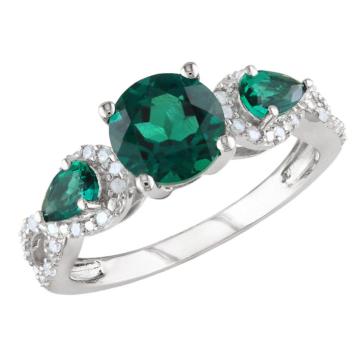 2 1/6 Carat (ctw) Lab-Created Emerald Ring with Diamonds in Sterling Silver Image 1