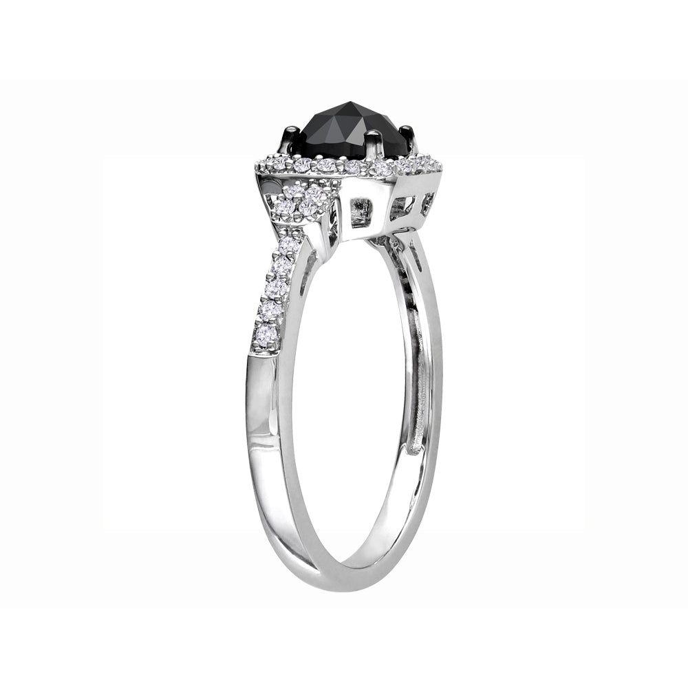 1.00 Carat (ctw) Black and White Diamond Ring in 14K White Gold Image 2