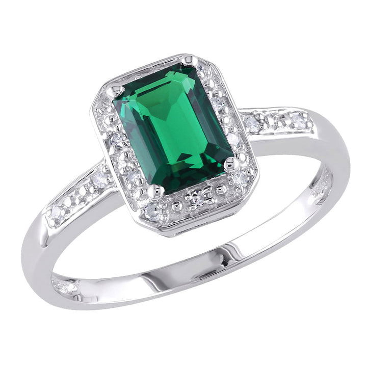 1.00 Carat (ctw) Lab-Created Emerald Ring with Diamonds in Sterling Silver Image 1