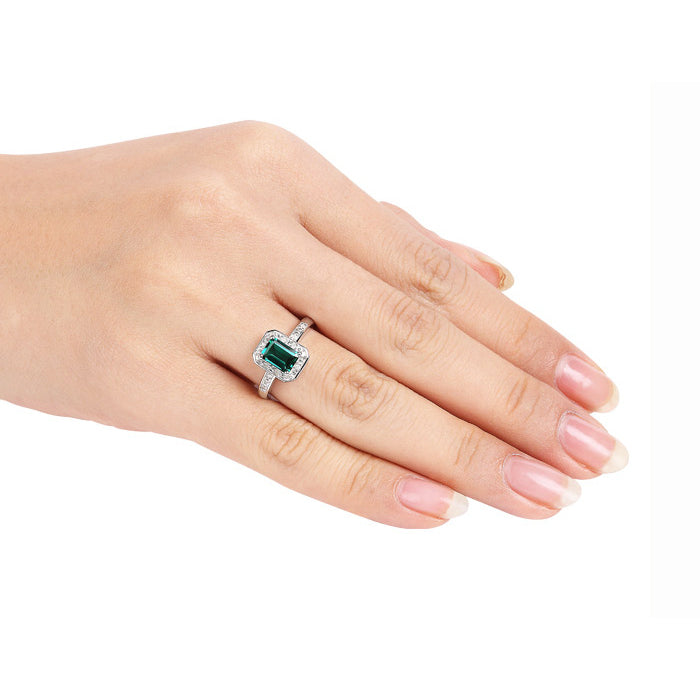 1.00 Carat (ctw) Lab-Created Emerald Ring with Diamonds in Sterling Silver Image 2