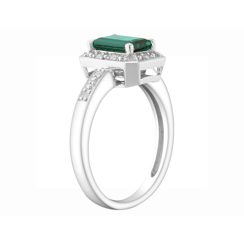 1.00 Carat (ctw) Lab-Created Emerald Ring with Diamonds in Sterling Silver Image 3