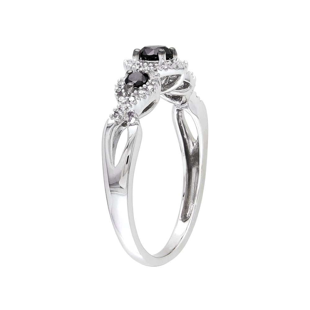 1/2 Carat (ctw) Black and White Diamond Three-Stone Ring in 10k White Gold Image 3