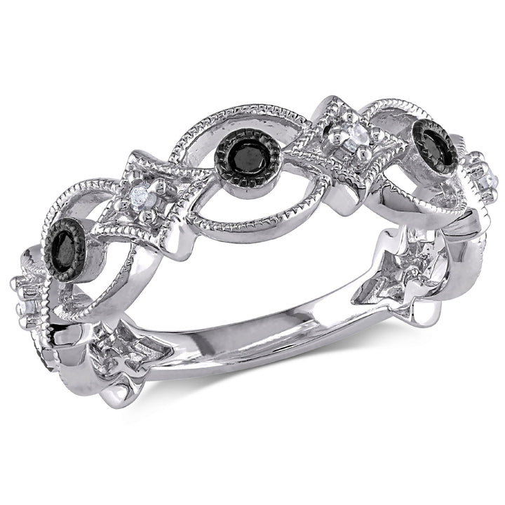 Black and White Diamond Ring 1/6 Carat (ctw) in Sterling Silver Image 1