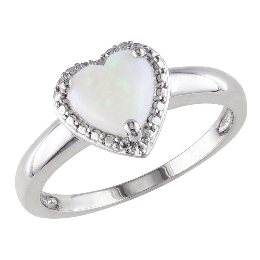 1.00 Carat (ctw) Opal Heart Ring in Sterling Silver Image 1