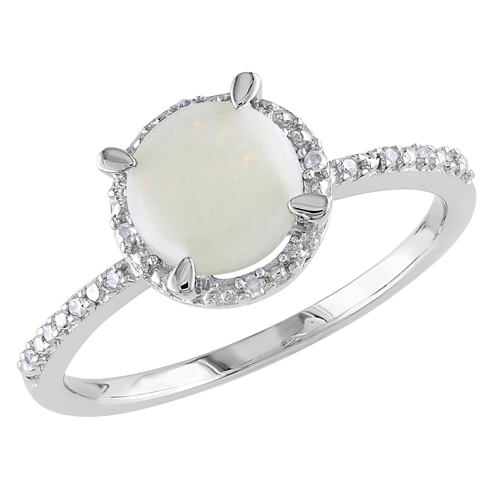 Opal 1.0 Carat (ctw) Ring with Diamonds in Sterling Silver Image 1