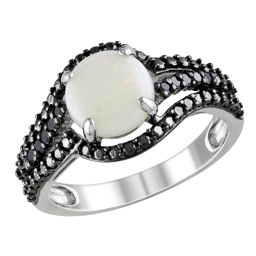 Opal 1.35 Carat (ctw) Ring with Black Diamond in Sterling Silver Image 1