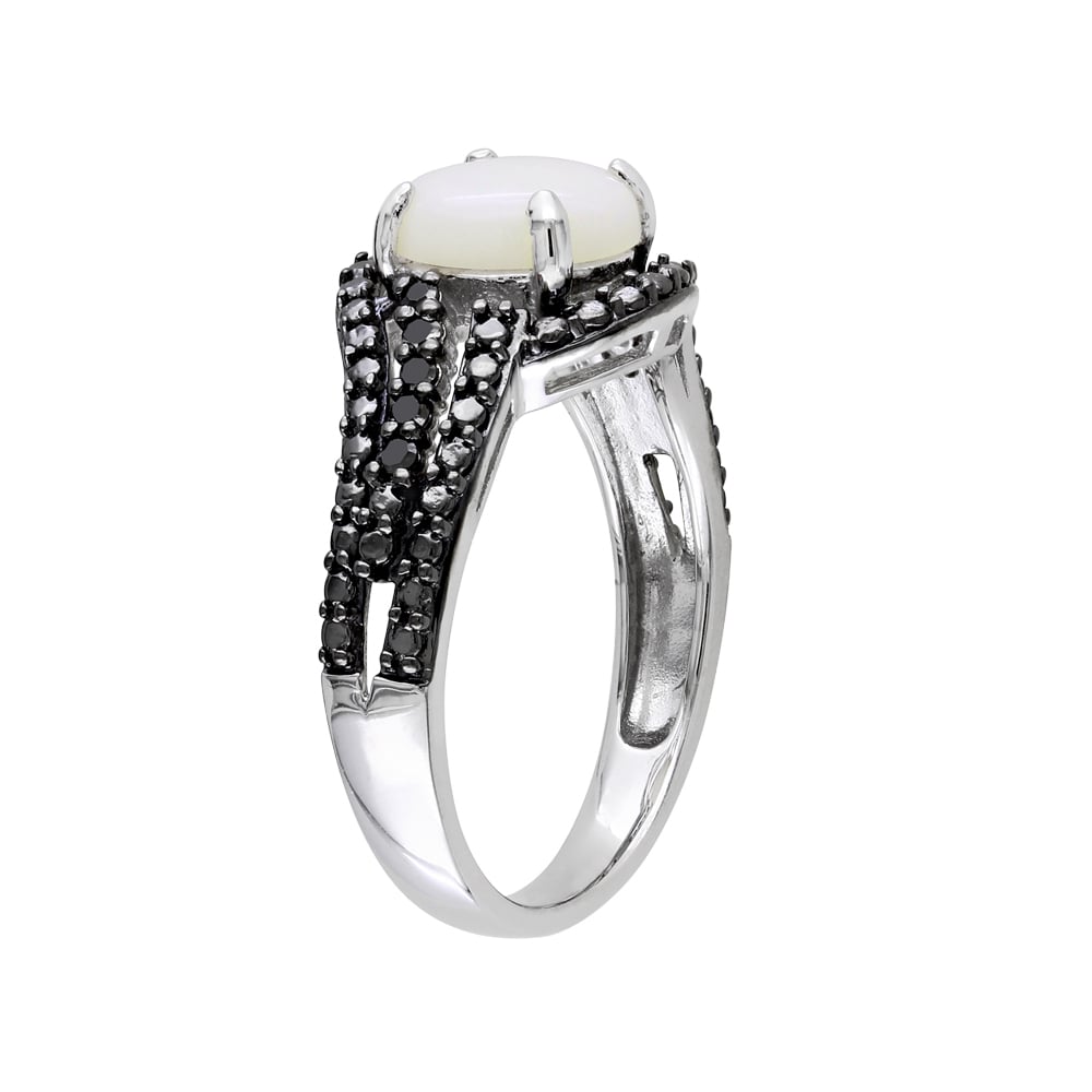 Opal 1.35 Carat (ctw) Ring with Black Diamond in Sterling Silver Image 2