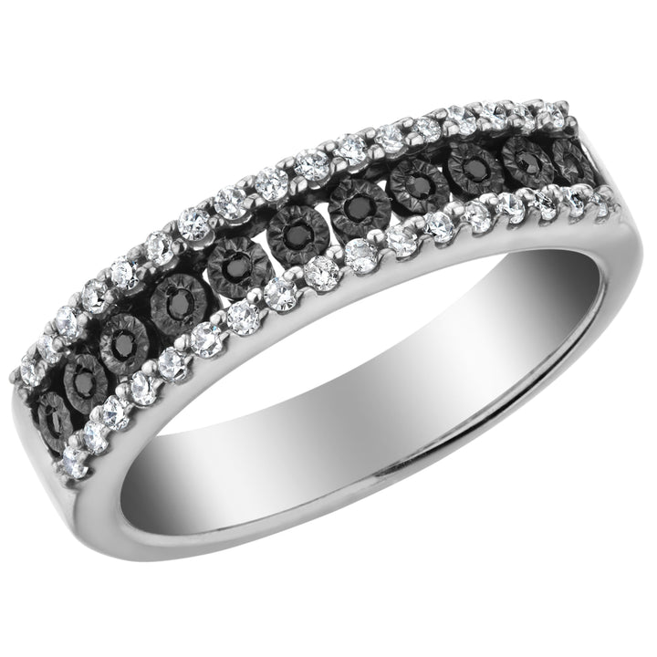 Black and White Diamond Ring 1/4 Carat (ctw) in Sterling Silver Image 1