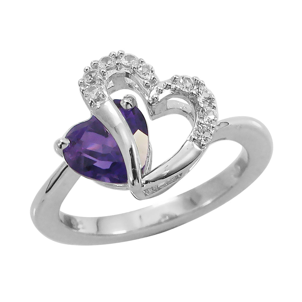 Sterling Silver Amethyst and Lab-Created White Sapphire Two Hearts Ring Image 1