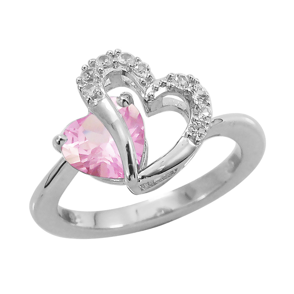 Lab-Created Pink and White Sapphire Heart Ring in Sterling Silver Image 4