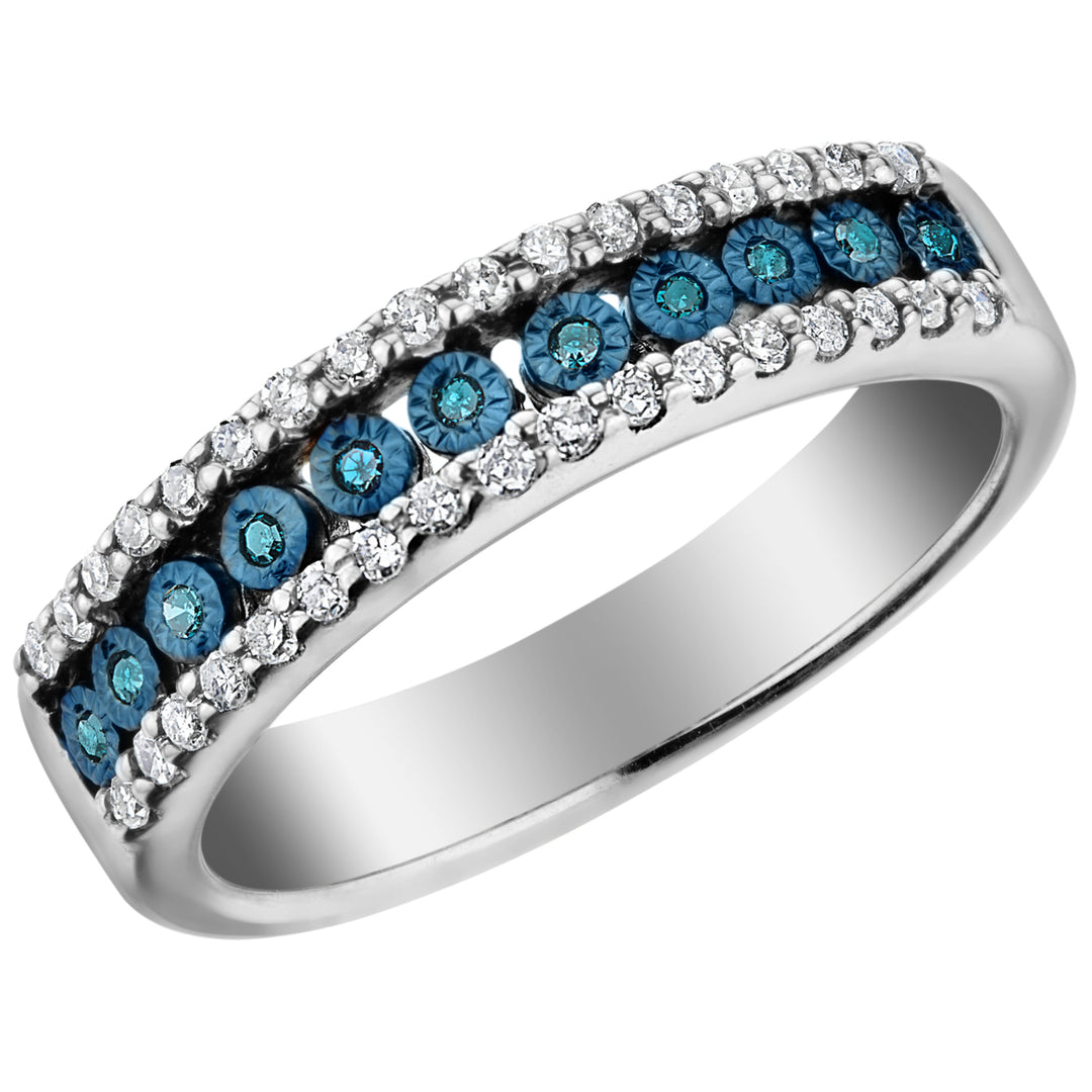 Blue and White Diamond Ring 1/4 Carat (ctw) in Sterling Silver Image 1
