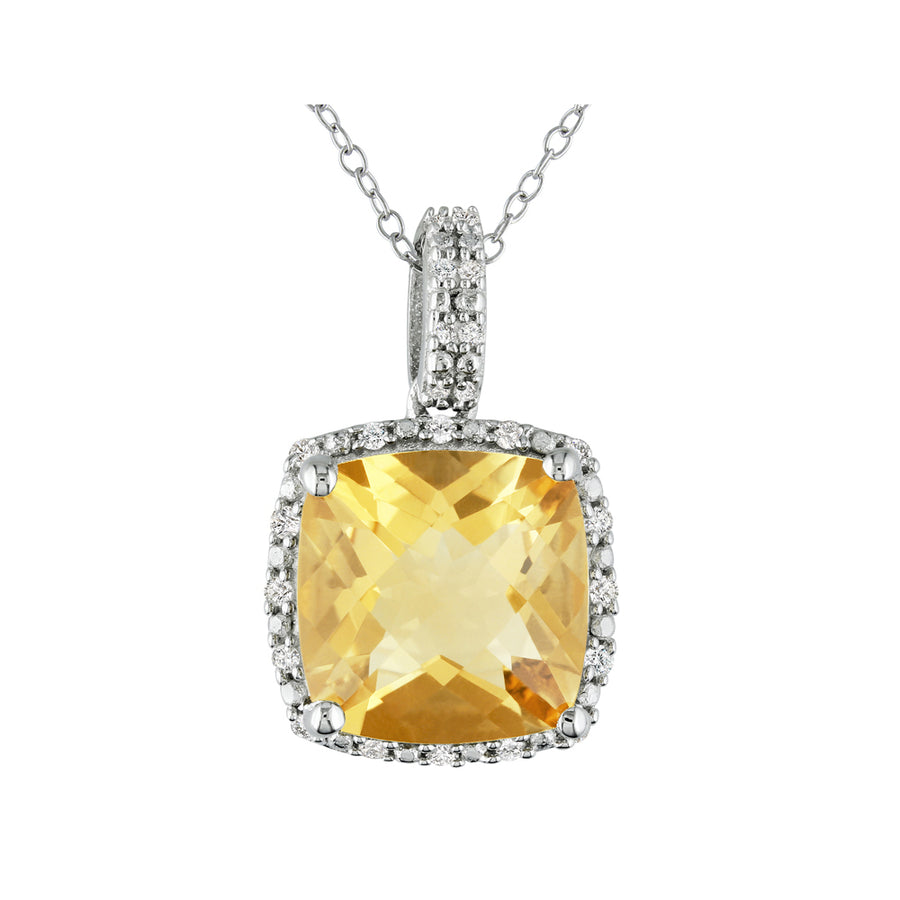 4.00 Carat (ctw) Citrine Halo Pendant Necklace in Sterling Silver with Chain and Accent Diamonds Image 1